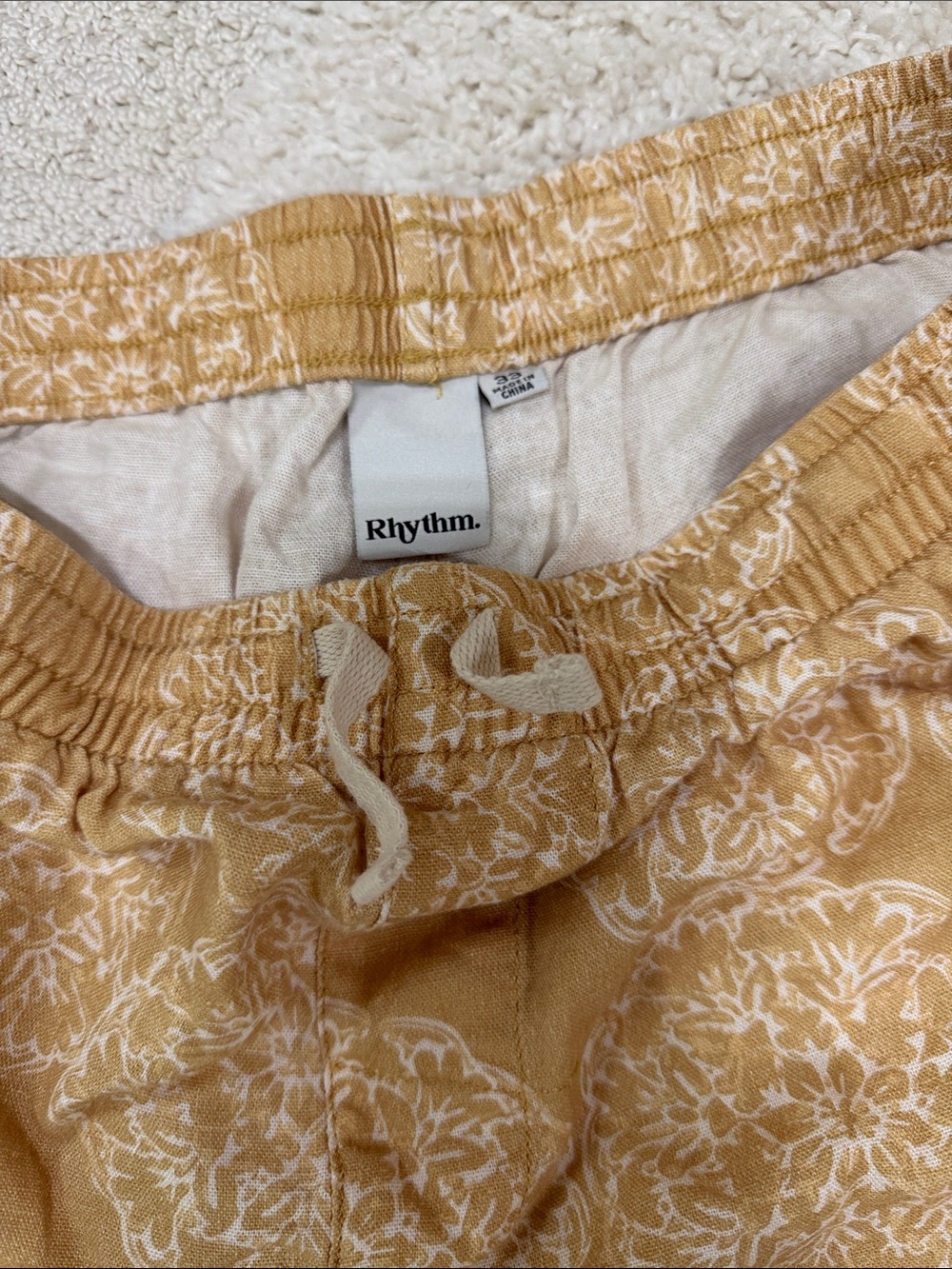Rhythm. Men's Mustard Floral-Print Linen Shorts - Picture 4 of 5